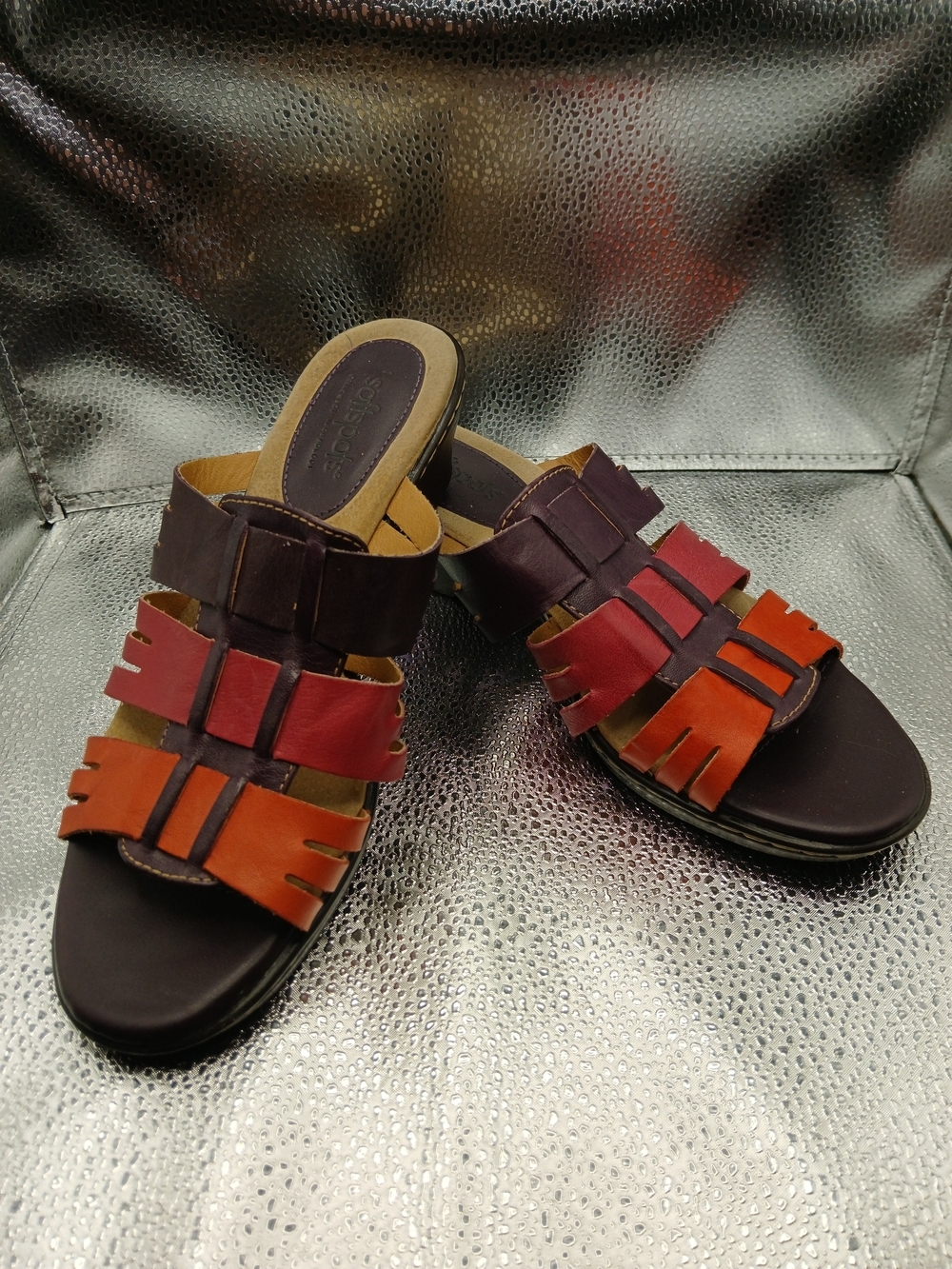 Softspots Purple Red Orange Leather Slide Sandals Women's Size 8